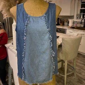 Jean tank top split back with fray
